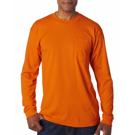 BA1730 Bayside BA1730 Adult Long-Sleeve T-Shirt With Pocket BRIGHT ORANGE