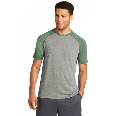 ST400 Sport-Tek ST400 PosiCharge Tri-Blend Wicking Raglan Tee Forest Green Heather/ Light Grey Heather