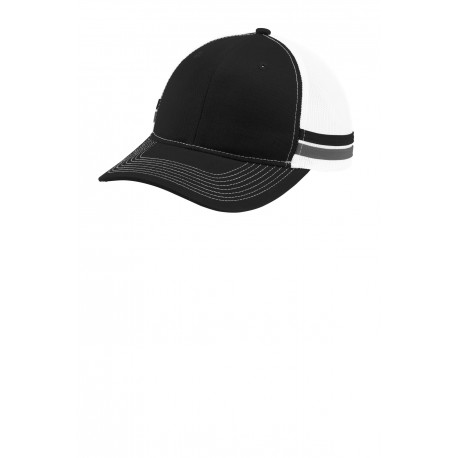 C113 Port Authority C113 Two-Stripe Snapback Trucker Cap Black/ Grey Steel/ White