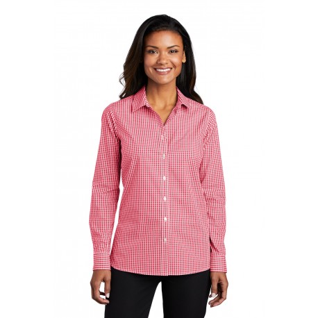 LW644 Port Authority LW644 Ladies Broadcloth Gingham Easy Care Shirt Rich Red/ White