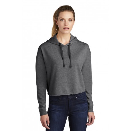 LST298 Sport-Tek LST298 Ladies PosiCharge Tri-Blend Wicking Fleece Crop Hooded Pullover Dark Grey Heather