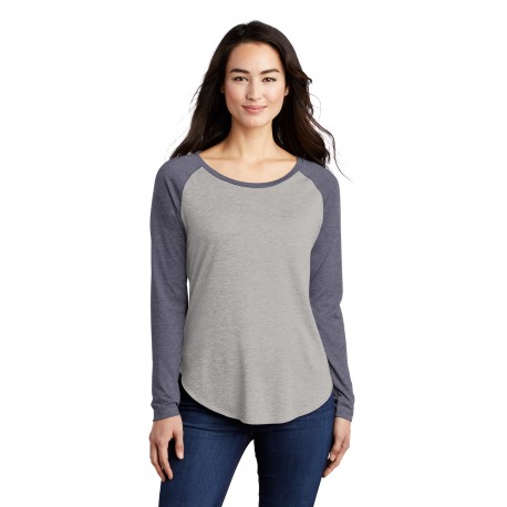 LST400LS Sport-Tek LST400LS Ladies PosiCharge Long Sleeve Tri-Blend Wicking Scoop Neck Raglan Tee True Navy Heather/ Light Grey Heather