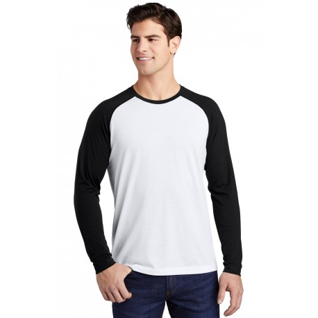 ST400LS Sport-Tek ST400LS PosiCharge Long Sleeve Tri-Blend Wicking Raglan Tee Black Triad Solid/ White Triad Solid