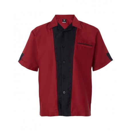 HP2245 Hilton HP2245 Monterey Bowling Shirt Cranberry/ Black