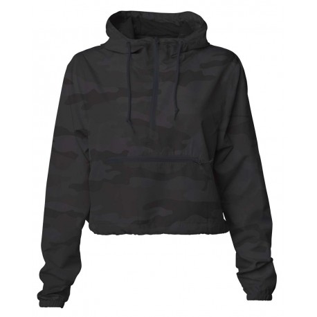 EXP64CRP Independent Trading Co. EXP64CRP Women's Lightweight Quarter-Zip Pullover Crop Windbreaker BLACK CAMO