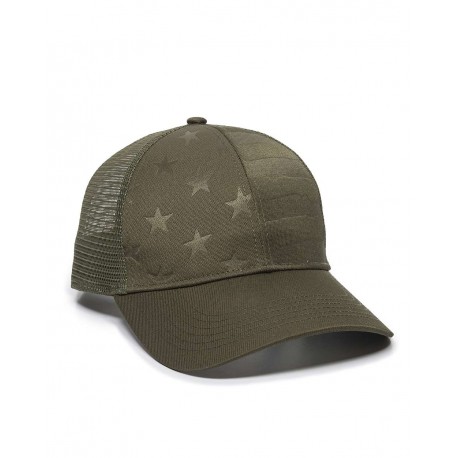 USA750M Outdoor Cap USA750M Debossed Stars and Stripes Mesh-Back Cap OLIVE