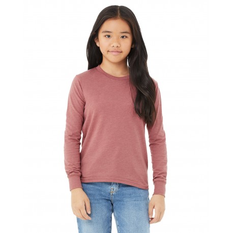 3501Y Bella + Canvas 3501Y Youth Jersey Long-Sleeve T-Shirt HEATHER MAUVE