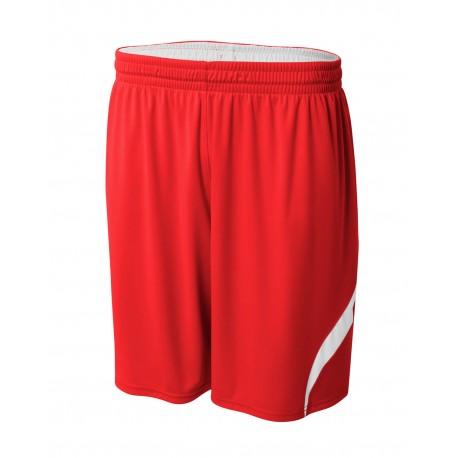 N5364 A4 N5364 Adult Performance Doubl/Double Reversible Basketball Short SCARLET/ WHITE