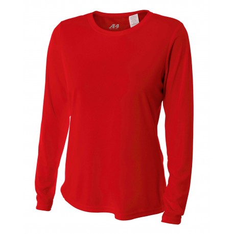 NW3002 A4 NW3002 Ladies' Long Sleeve Cooling Performance Crew Shirt SCARLET