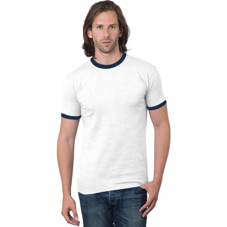 BA1801 Bayside BA1801 Unisex Ringer T-Shirt WHITE/ NAVY