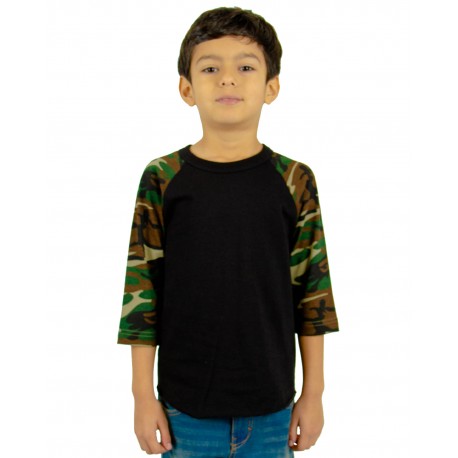 SHRAGCY Shaka Wear SHRAGCY Youth 6 Oz., 3/4-Sleeve Camo Raglan T-Shirt BLACK/ CAMO GRN