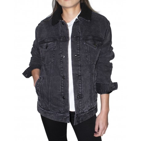 372J Threadfast Apparel 372J Unisex Sherpa-Lined Denim Jacket BLACK DENIM/ BLK