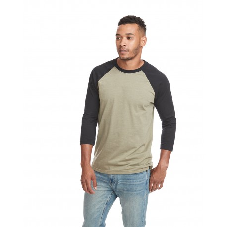 6251 Next Level 6251 Unisex Cvc 3/4 Sleeve Raglan Baseball T-Shirt BLACK/ OLIVE