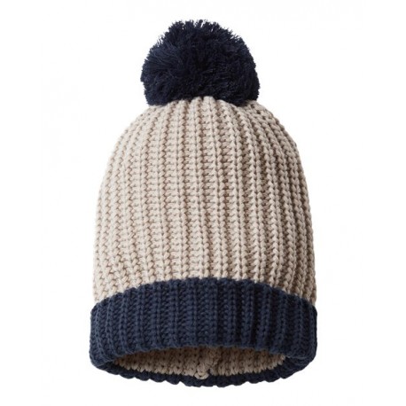 143R Richardson 143R Chunky Cable with Cuff & Pom Beanie STONE/ NAVY