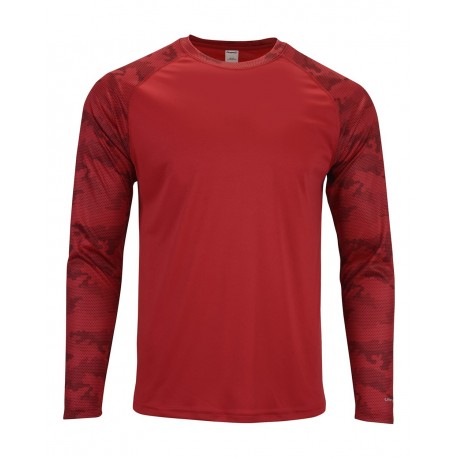 216 Paragon 216 Cayman Performance Camo Colorblock Long Sleeve T-Shirt RED