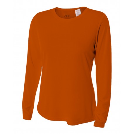 NW3002 A4 NW3002 Ladies' Long Sleeve Cooling Performance Crew Shirt BURNT ORANGE