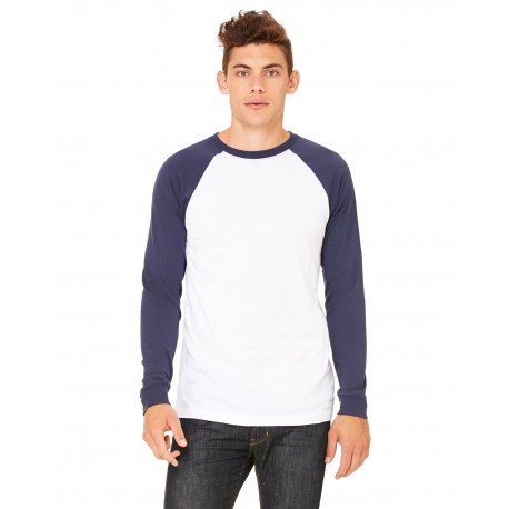 3000C Bella + Canvas 3000C Men's Jersey Long-Sleeve Baseball T-Shirt WHITE/ NAVY