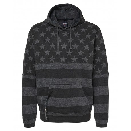 JA8815 J America JA8815 Adult Tailgate Fleece Pullover Hooded Sweatshirt BLK STAR STRIPES