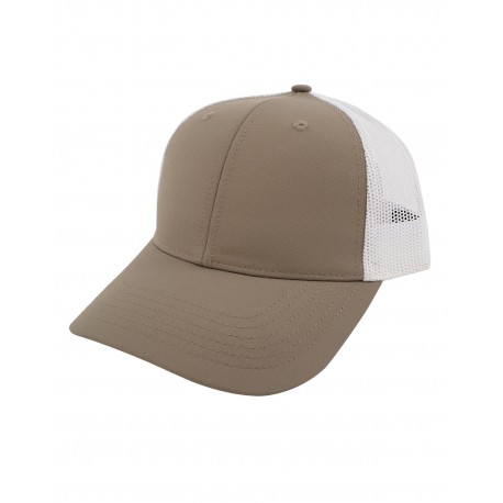 F374 Fahrenheit F374 Peral Nylon Performance Trucker Hat Khaki/ White