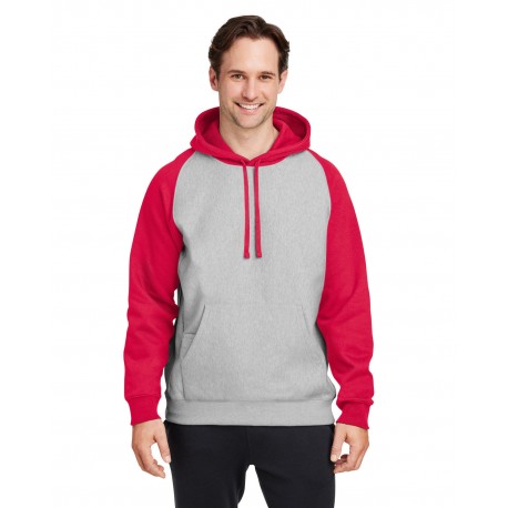 TT96CB Team 365 TT96CB Unisex Zone HydroSport Heavyweight Colorblock Hooded Sweatshirt ATH HTHR/ SP RED