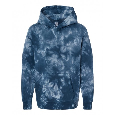 PRM1500TD Independent Trading Co. PRM1500TD Youth Midweight Tie-Dye Hooded Pullover Tie Dye Navy