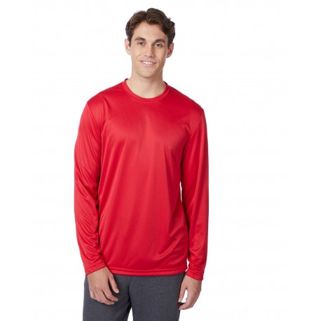 482L Hanes 482L Adult Cool Dri With Freshiq Long-Sleeve Performance T-Shirt DEEP RED