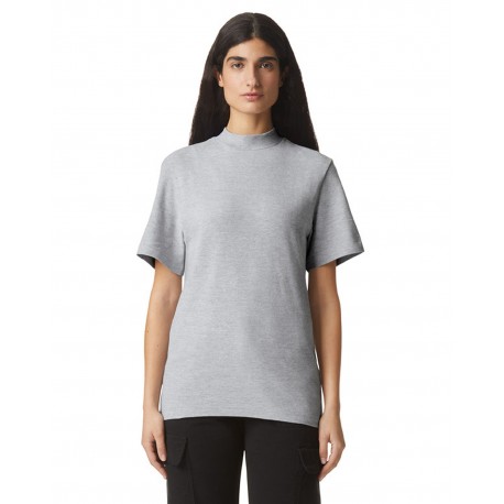 1PQ American Apparel 1PQ Unisex Mockneck Pique T-Shirt HEATHER GREY