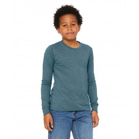3501Y Bella + Canvas 3501Y Youth Jersey Long-Sleeve T-Shirt HTHR DEEP TEAL