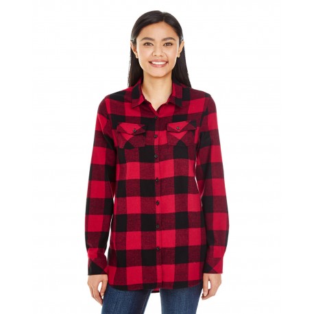 B5210 Burnside B5210 Ladies' Plaid Boyfriend Flannel Shirt RED/ BLACK