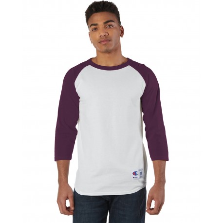 T1397 Champion T1397 Adult Raglan T-Shirt WHITE/ MAROON