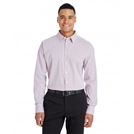 DG540 Devon & Jones DG540 Crownlux Performance Men's Micro Windowpane Shirt BURGUNDY/ WHITE