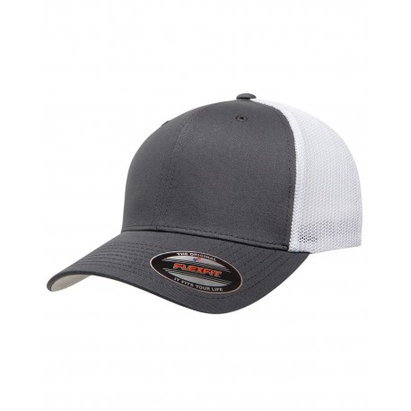 6511 Flexfit 6511 Adult 6-Panel Trucker Cap CHARCOAL/ WHITE