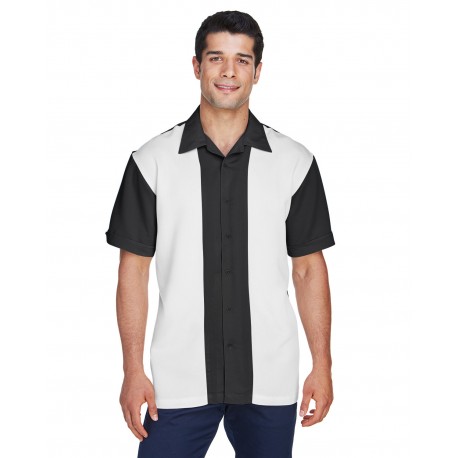 M575 Harriton M575 Men's Two-Tone Bahama Cord Camp Shirt BLACK/ CREME