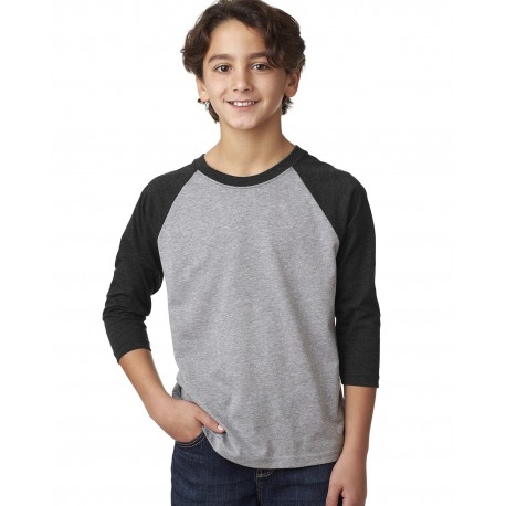 3352 Next Level 3352 Youth Cvc 3/4-Sleeve Raglan BLK/ DK GRY HTHR