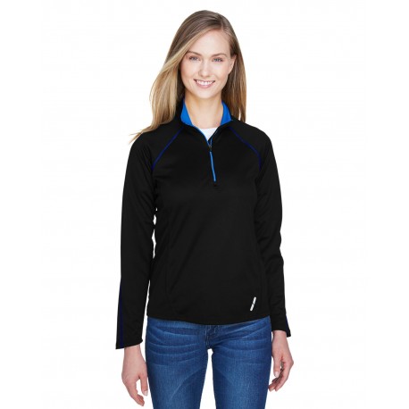 78187 North End 78187 Ladies' Radar Quarter-Zip Performance Long-Sleeve Top BLK/ TRU ROYAL