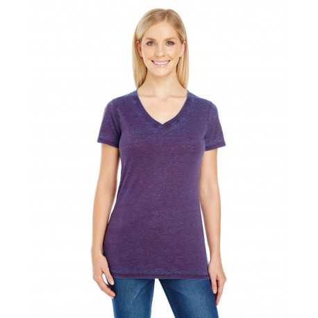 215B Threadfast Apparel 215B Ladies' Cross Dye Short-Sleeve V-Neck T-Shirt BERRY