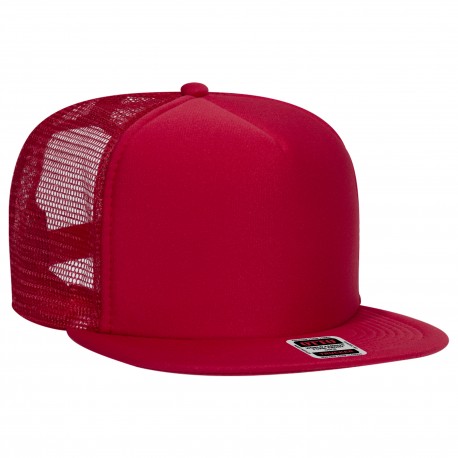 132-1037 OTTO Cap 132-1037 5 Panel High Crown Mesh Back Trucker Snapback Hat 002 - Red