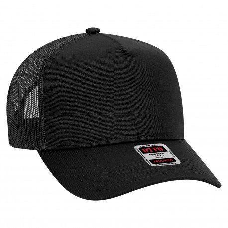 32-285 OTTO Cap 32-285 5 Panel Mid Profile Mesh Back Trucker Hat 003 - Black