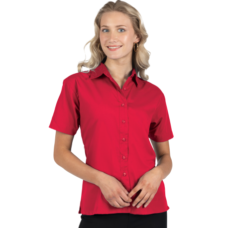 BG6266S Blue Generation BG6266S Ladies' Short Sleeve Superblend Poplin Shirt with Matching Buttons RED