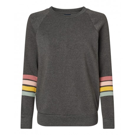 W23152 MV Sport W23152 Women's Striped Sleeves Crewneck Sweatshirt CHARCOAL