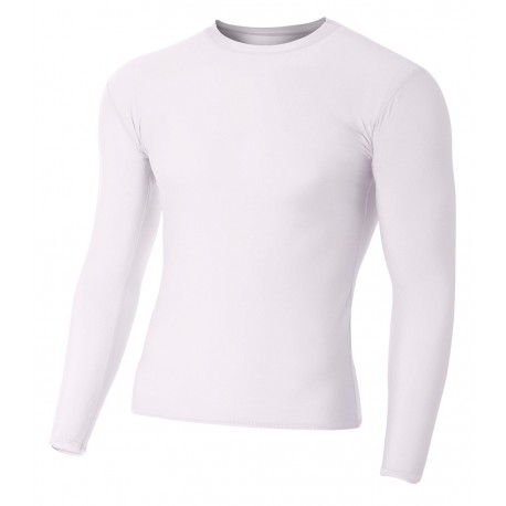 N3133 A4 N3133 Men's Long Sleeve Compression Crew WHITE