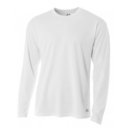 N3253 A4 N3253 Men's Long Sleeve Birds-Eye Mesh Crew WHITE