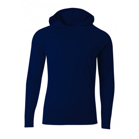 N3409 A4 N3409 Men's Long Sleeve Hooded Tee NAVY