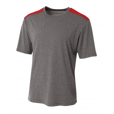 N3100 A4 N3100 Men's Tourney Heather Short Sleeve Color Block HEATHER/SCARLET