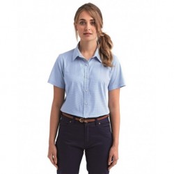 Artisan Collection by Reprime RP321 Women's Microcheck Gingham Short Sleeve Cotton Dress Shirt