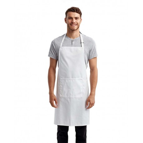 RP154 Artisan Collection by Reprime RP154 Recycled Bib Apron with Pocket WHITE