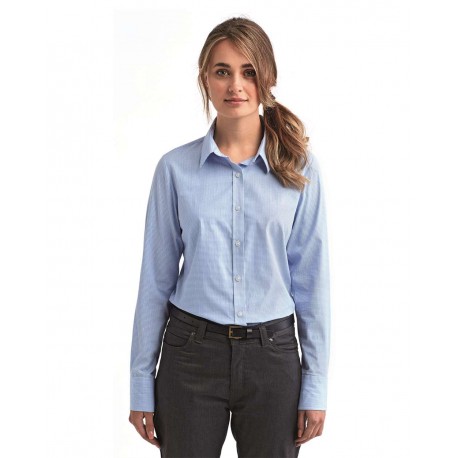 RP320 Artisan Collection by Reprime RP320 Women's Microcheck Gingham Cotton Shirt Light Blue/ White