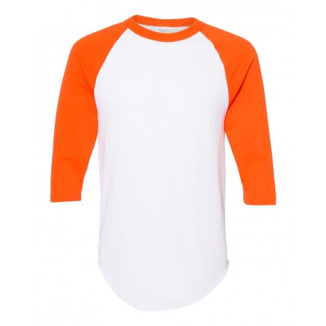 4420 Augusta Sportswear 4420 Three-Quarter Raglan Sleeve Baseball Jersey WHITE/ ORANGE