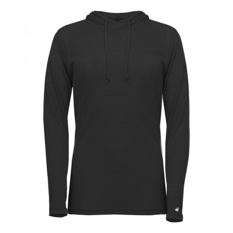 4965 Badger 4965 Women's Tri-Blend Surplice Long Sleeve Hooded T-Shirt BLACK