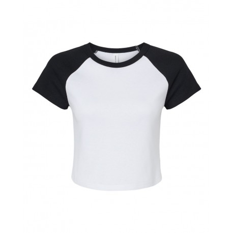 1201 BELLA + CANVAS 1201 Women's Micro Rib Raglan Baby Tee WHITE/ BLACK